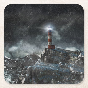Lighthouses Lighthouse in the Storm Square Paper Coaster