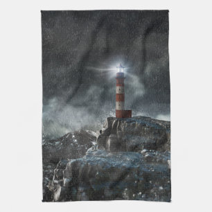 Lighthouses   Lighthouse in the Storm Tea Towel