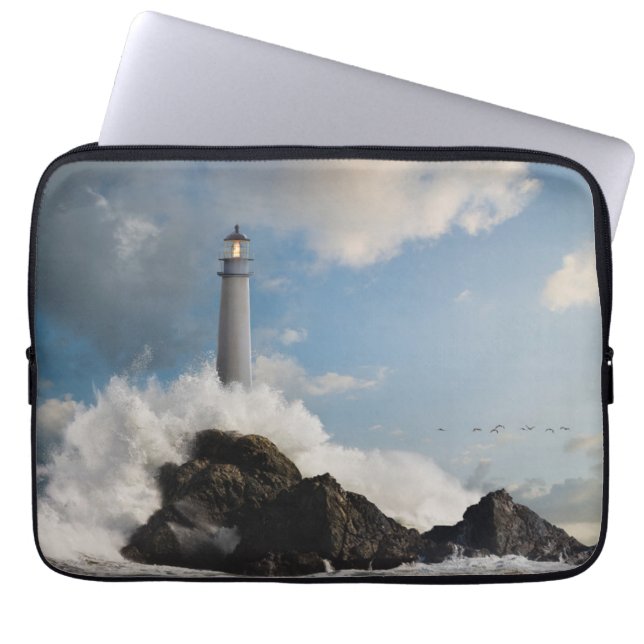 Lighthouses | Lighthouse With Crashing Waves Laptop Sleeve (Front)
