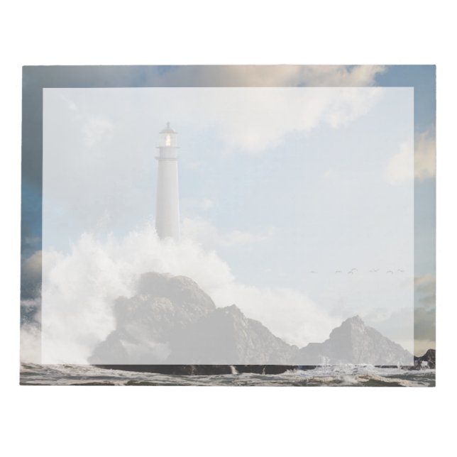Lighthouses | Lighthouse With Crashing Waves Notepad (Front)