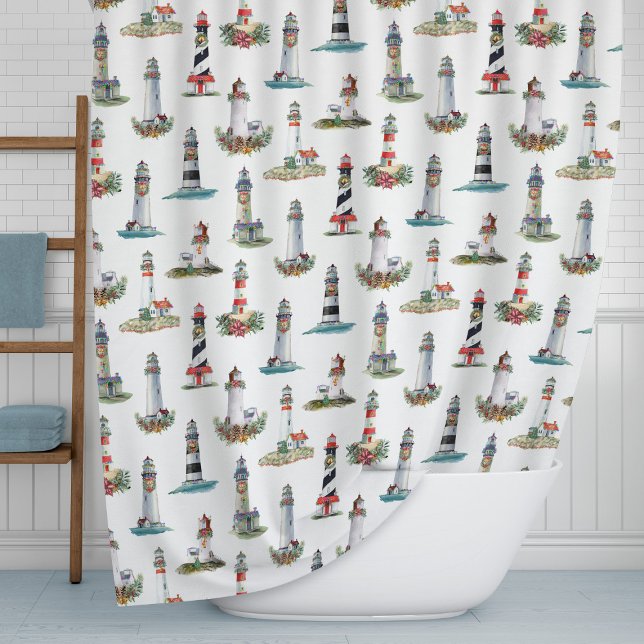 Lighthouses Nautical Coastal Christmas  Shower Curtain (Creator Uploaded)