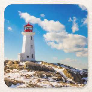 Lighthouses   Peggy's Cove Nova Scotia Square Paper Coaster