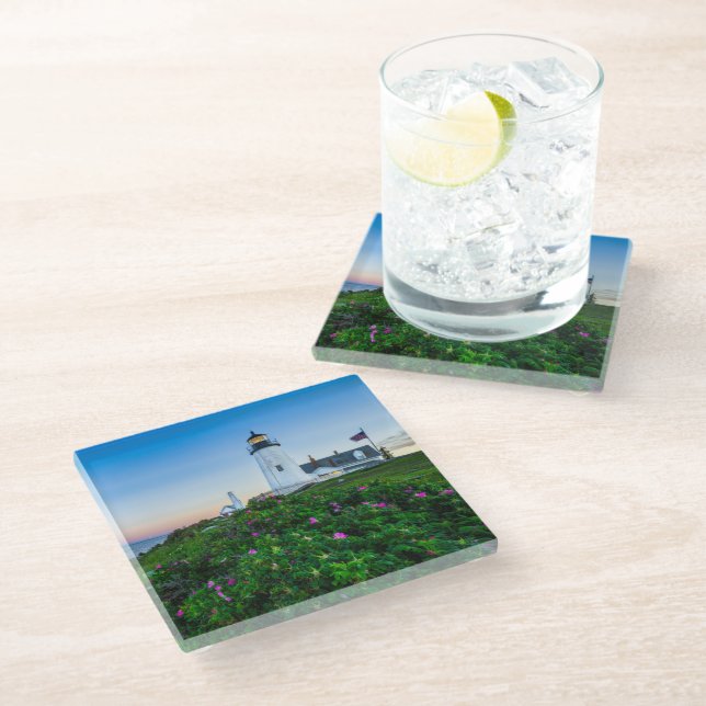 Lighthouses | Point Lighthouse Bristol  Maine Glass Coaster (Angled)