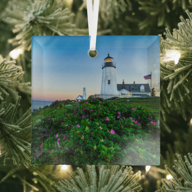 Lighthouses | Point Lighthouse Bristol  Maine Glass Tree Decoration (Insitu)