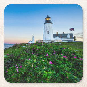 Lighthouses   Point Lighthouse Bristol  Maine Square Paper Coaster