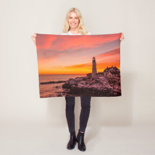 Lighthouses Portland Head Cape Elizabeth Maine Fleece Blanket