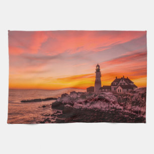 Lighthouses Portland Head Cape Elizabeth Maine Tea Towel