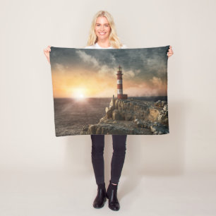 Lighthouses Red & White Lighthouse Fleece Blanket