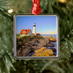 Lighthouses   Rockport Lighthouse Maine Metal Tree Decoration