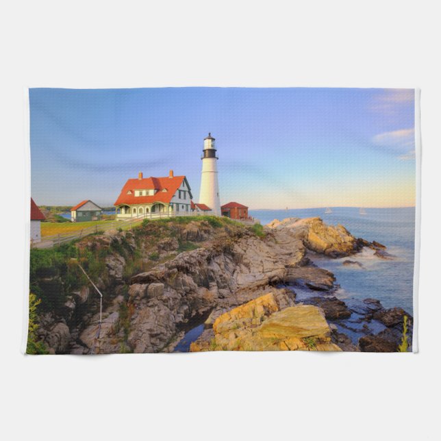 Lighthouses | Rockport Lighthouse Maine Tea Towel (Horizontal)