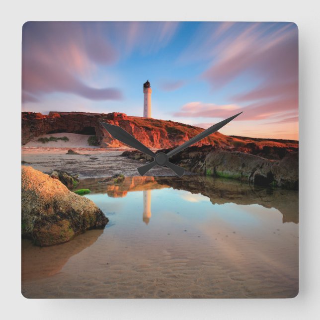 Lighthouses | Sea-Light Lossiemouth Scotland Square Wall Clock (Front)