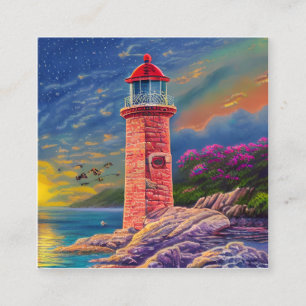 Lighthouses, with Their Iconic Towers and Beaming Square Business Card