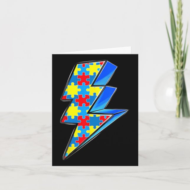 Lighting Bolt Puzzle Autism Awareness Day Support  Card (Front)