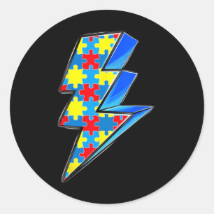 Lighting Bolt Puzzle Autism Awareness Day Support  Classic Round Sticker