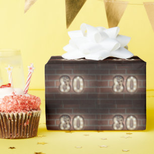 Lighting Marquee 80th Birthday On Brick Wrapping Paper