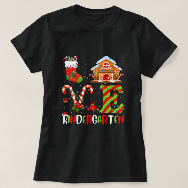 Lighting Santa Kindergarten Teacher Student Christ T-Shirt (Design Front)
