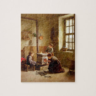Lighting the Stove, 1886 (oil on panel) Jigsaw Puzzle
