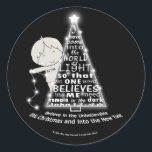 Lighting the Tree Classic Round Sticker<br><div class="desc">Little Boy is seen adding lights to a scripture written in the shape of a Christmas tree. The scripture is from John 12:46 and reminds us that God sent His son to be the light of the world to save us from the darkness. What a great Christmas message chosen by...</div>