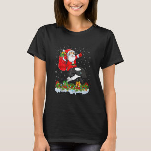 Lighting Xmas Funny Santa Claus Riding Orca Fish C T-Shirt