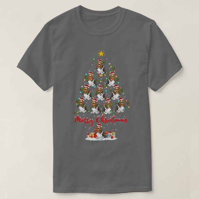 Lighting Xmas Matching Santa Basset Hound Christma T-Shirt (Design Front)