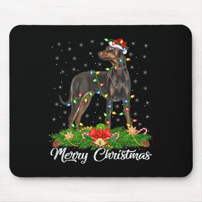 Lighting Xmas Matching Santa Hat Doberman Pinscher Mouse Pad (Front)