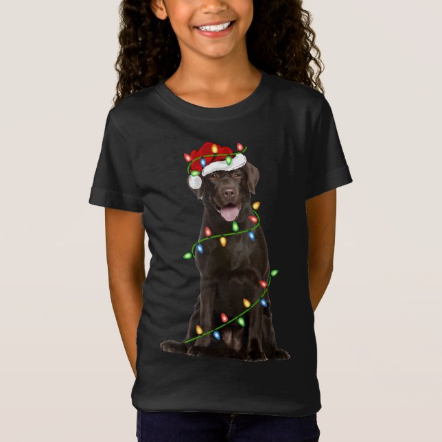 Lighting Xmas Santa Hat Labrador Retriever Dog Chr T-Shirt (Front)