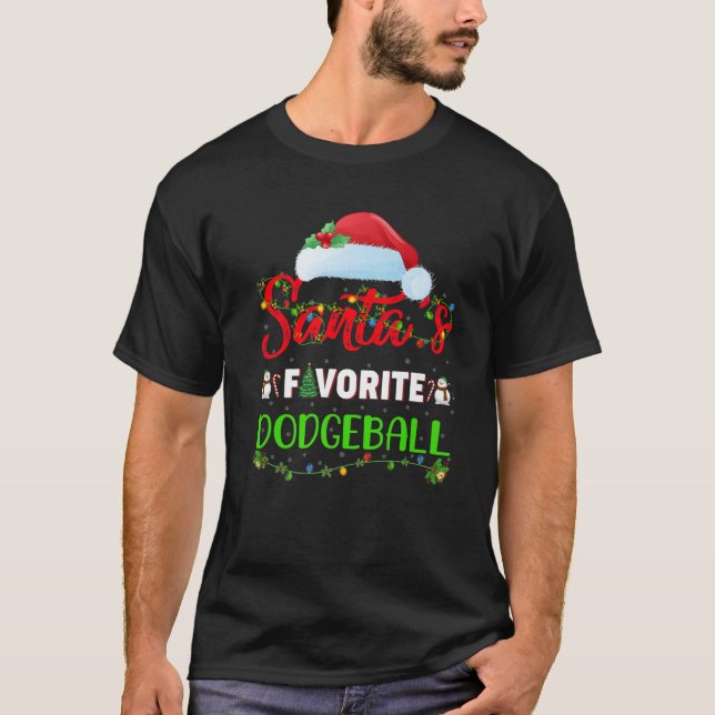 Lighting Xmas Santa's Favourite Dodgeball Christma T-Shirt (Front)