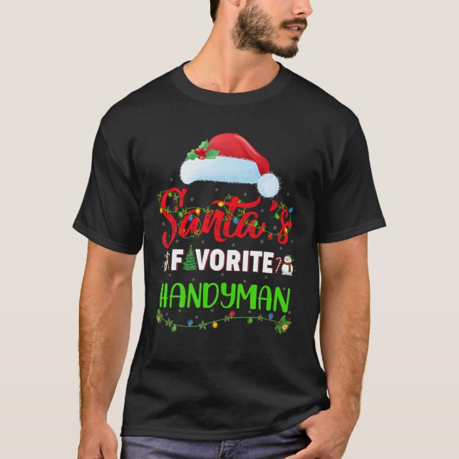 Lighting Xmas Santa's Favourite Handyman Christmas T-Shirt (Front)