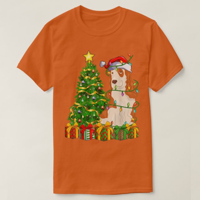 Lighting Xmas Tree Matching Santa Cocker Spaniel C T-Shirt (Design Front)