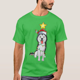 Lighting Xmas Tree Matching Santa Siberian Husky C T-Shirt