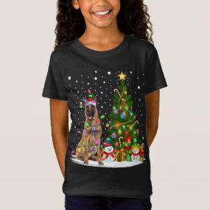 Lighting Xmas Tree Santa Belgian Malinois Dog Chri T-Shirt