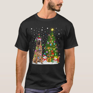 Lighting Xmas Tree Santa Belgian Malinois Dog Chri T-Shirt