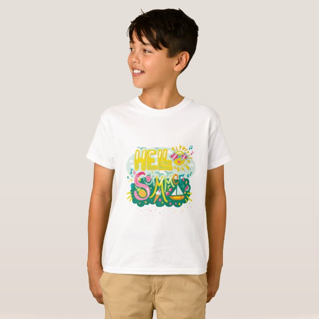 Lightly Cute "Hello Summer" Text T-Shirt (Front Full)