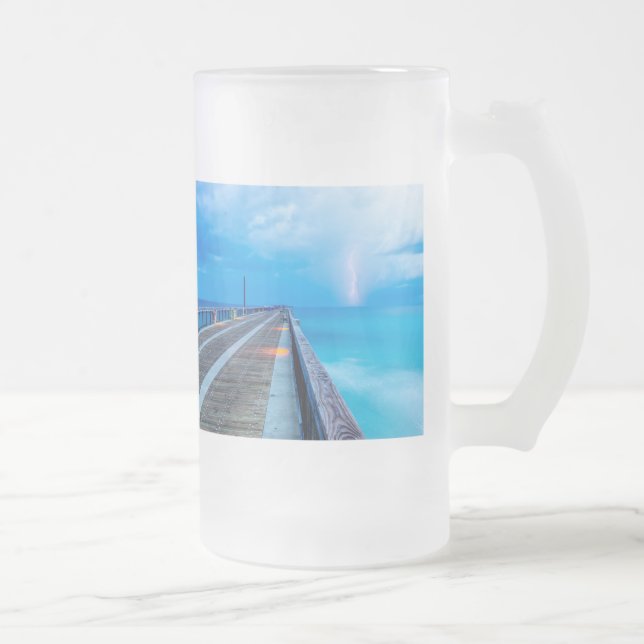 Lightning At Navarre Beach Pier Frosted Glass Beer Frosted Glass Beer Mug (Right)