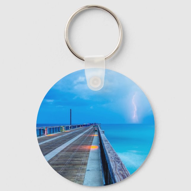 Lightning At Navarre Beach Pier Key Ring (Front)