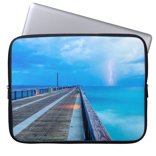 Lightning At Navarre Beach Pier Laptop Sleeve (Front)