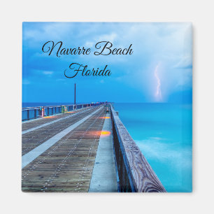 Lightning At Navarre Beach Pier Magnet