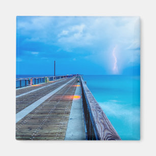 Lightning At Navarre Beach Pier Magnet