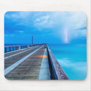 Lightning At Navarre Beach Pier Mouse Pad