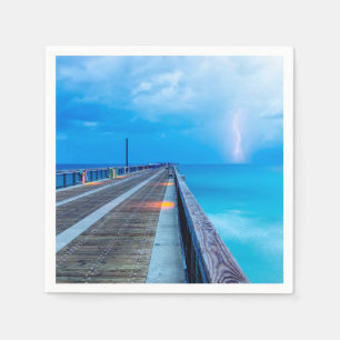 Lightning At Navarre Beach Pier Napkin