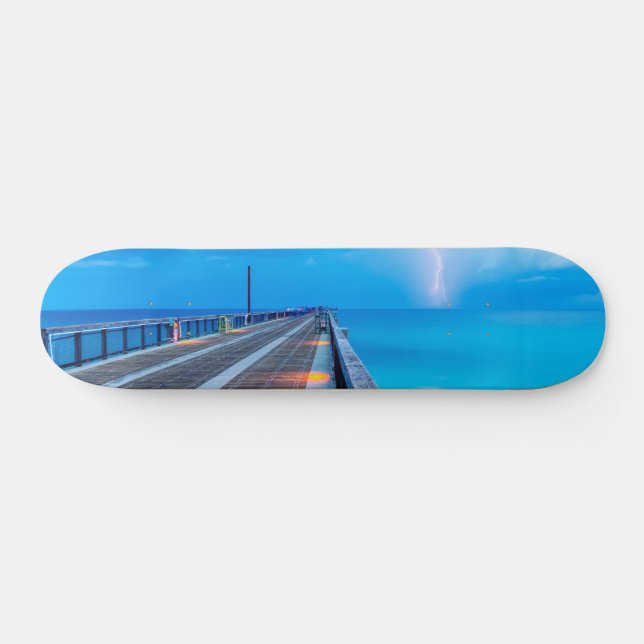 Lightning At Navarre Beach Pier Skateboard (Horz)