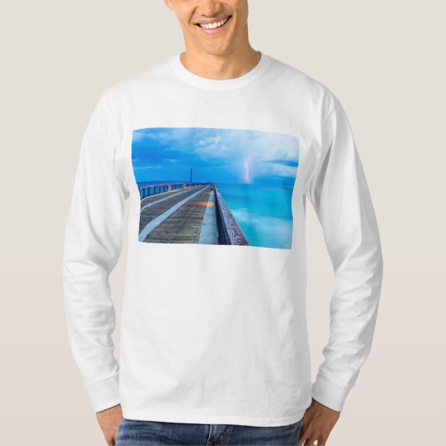 Lightning At Navarre Beach Pier T-Shirt (Front)