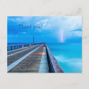 Lightning At Navarre Beach Pier Thank You Postcard