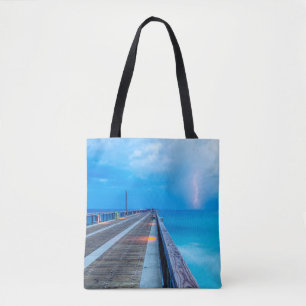 Lightning At Navarre Beach Pier Tote Bag