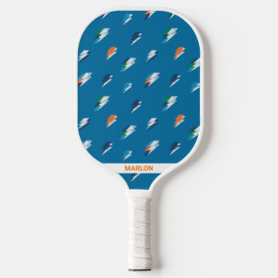 Lightning Bold Print on Blue Pickleball Paddle