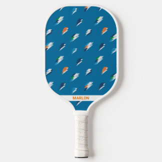 Lightning Bold Print on Blue Pickleball Paddle