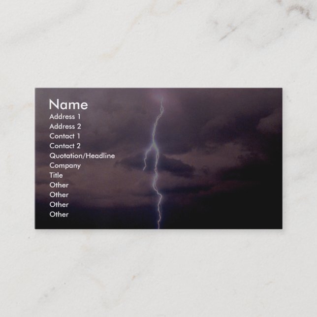 Lightning bolt during thunderstorm business card (Front)