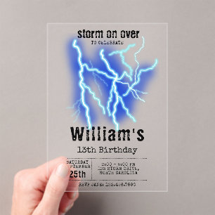 Lightning Bolt Electricity Thunderstorm Birthday Acrylic Invitations