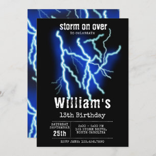 Lightning Bolt Electricity Thunderstorm Birthday Invitation