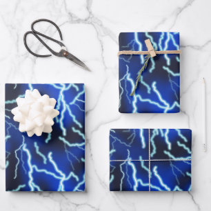 Lightning Bolt Electricity Thunderstorm Night Sky Wrapping Paper Sheet
